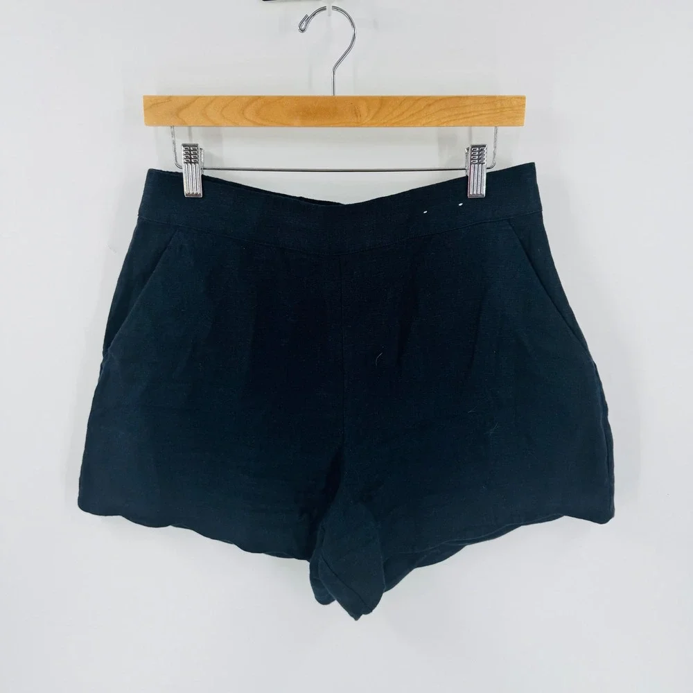 Abercrombie & Fitch Linen Scallop Hem Shorts Black 31 High Rise Coastal Summer - Picture 1 of 6